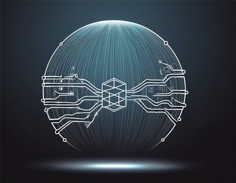 blockchain oracle globe with data streams outline
