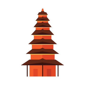 Isolated Indonesian pagoda temple with layered roofs on white background for travel and culture vector illustration