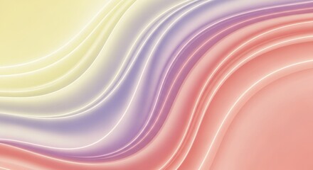 Obraz premium Smooth pastel-colored wavy abstract pattern featuring soft curves in shades of pink, purple, and yellow.