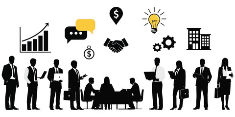 Business Team Collaboration and Financial Growth in the Workplace - Illustrated Concepts