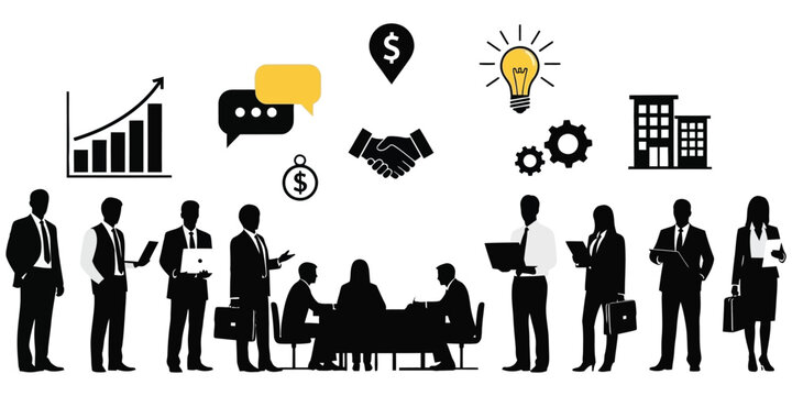 Business Team Collaboration and Financial Growth in the Workplace - Illustrated Concepts