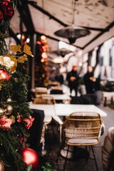 Outdoor Christmas Decorations with Glowing Ornaments in Yerevan, Armenia
