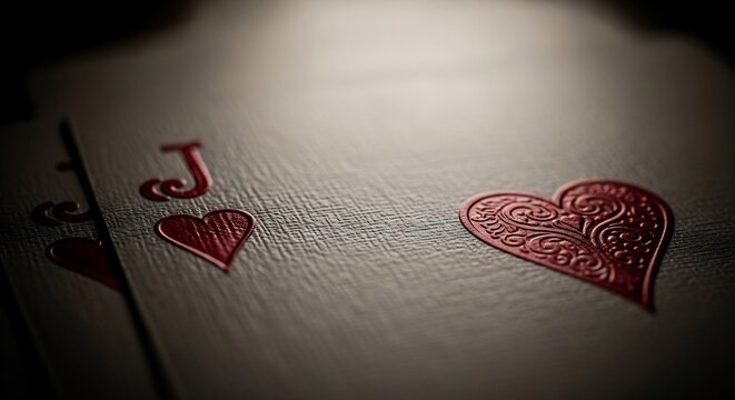 A dramatic and elegant close-up of a textured Jack of Hearts playing card, symbolizing luck and a whisk of fortune in a high-stakes game