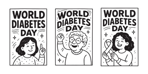 Celebrate World Diabetes Day with happy people and raise awareness for diabetes prevention and care with positive messages and illustrations for health promotion