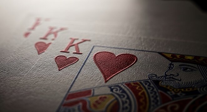 A dramatic and detailed close-up of the King of Hearts playing card, symbolizing power, love, and the unpredictable nature of fate in a game of chance
