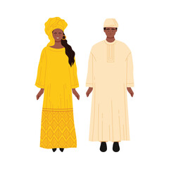 Man and woman in traditional Mali attire standing together on isolated white background vector illustration