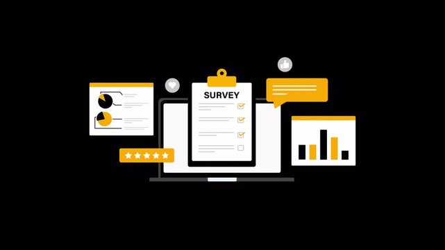 Animated Laptop with Online Survey and Feedback Video - Transparent