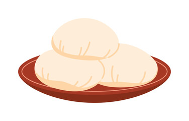 Traditional Nigerian fufu balls served on a brown plate, isolated on white background vector illustration