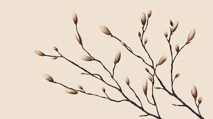 extension. New botanical buds extending from a main branch in minimalist illustration. gardening catalogs, home-decor guides, designed for gardening and botanical catalogs.