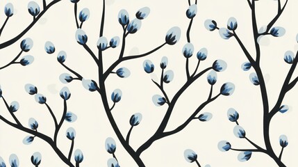 extension. New botanical buds extending from a main branch in minimalist illustration. gardening catalogs, home-decor guides, designed for gardening and botanical catalogs.