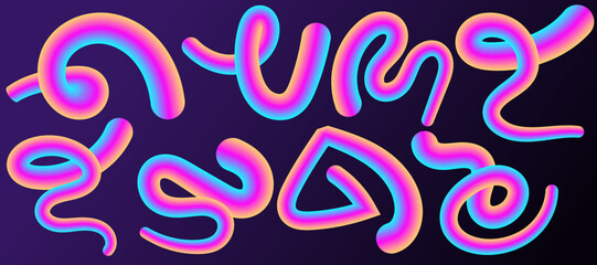 Fototapeta premium Abstract background with gradient rainbow swirls. Colorful vector confetti and 3D festive ribbon. Colored elements for the holiday.