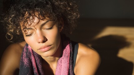 Relaxation moment captured during a quiet afternoon at home with soft lighting and gentle shadows highlighting a thoughtful expression on a woman's face