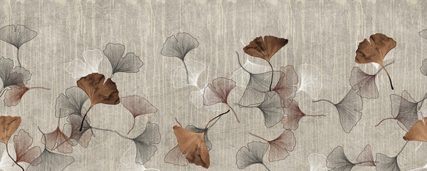 tropical ginko wallpaper background. Botanical water color illustration abstract background.