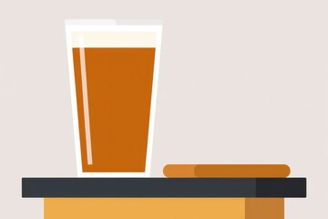 Glass of amber beer on a wooden table with a coaster beside it