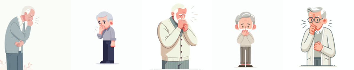 vector of a grandfather gesture covering his mouth in nausea