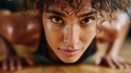 Focused woman exercising intensely, pushing herself to the limit during a workout session at the gym