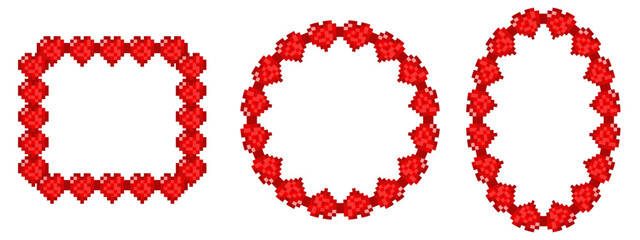Valentine's Day Frame. Set of vector illustration red Pixel heart Empty Frame isolated white background. Perfect romantic Pixel Frame for social media stories reels decor. EPS 10