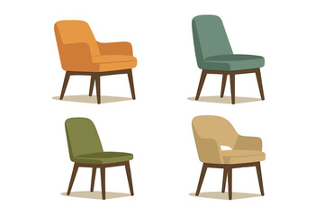 Obraz premium Stylish collection of four colorful mid-century modern upholstered seating options with wooden legs