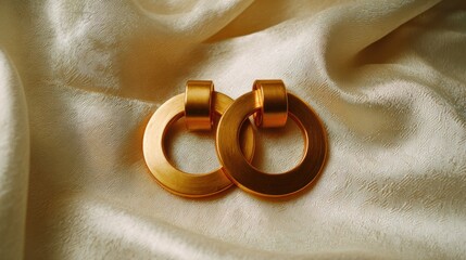 Elegant gold circles on soft fabric create a sophisticated and luxurious visual for fashion or jewelry themes and concepts