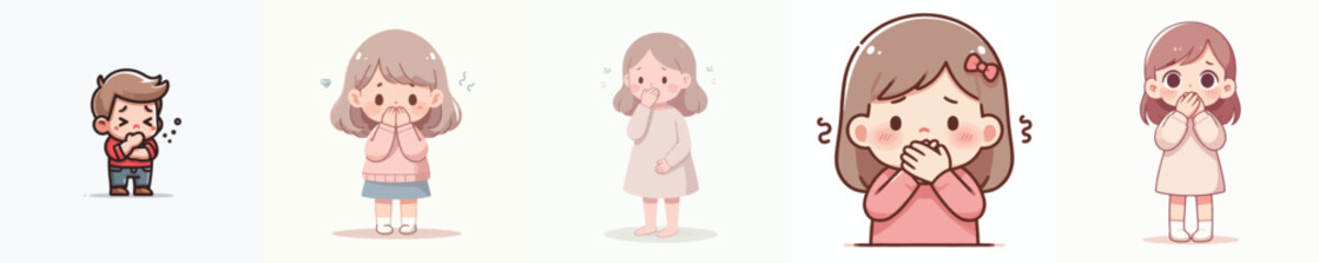 Obraz premium vector of a children gesture covering his mouth in nausea