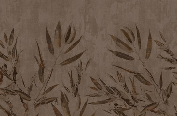 branch on the old brown wall background, digital wall tiles or wallpaper design.