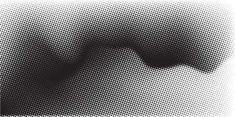 Grunge dotted halftone gradient background. Faded grit noise texture. White and black wallpaper. Retro pixelated backdrop. Anime or manga style comic overlay. Vector graphic design textured template.