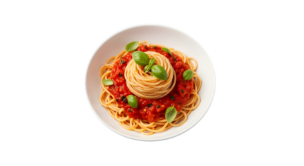 Classic spaghetti with rich tomato sauce and fresh green basil