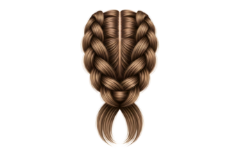 Detailed braided hairstyle with a fishtail braid at the end isolated on transparent background