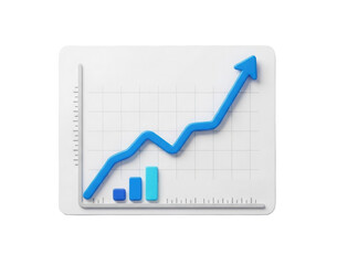 3D growth chart with blue arrow and bars indicating growth. It symbolizes success, profit, investments, the stock market, deposit growth, and economic progress.