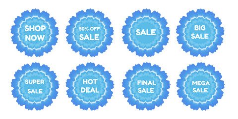 Set of Bright Blue Gradient Mandala Flower Marketing Label Collection for shop now, sale, 50% off sale, big sale, super sale, mega sale, final sale, best price,