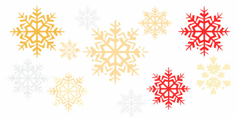 Festive winter snowflakes in red gold and white for holiday decoration and design