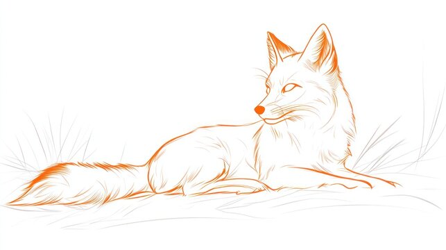 Orange Fox Sketch, Resting, White Background, Design Element