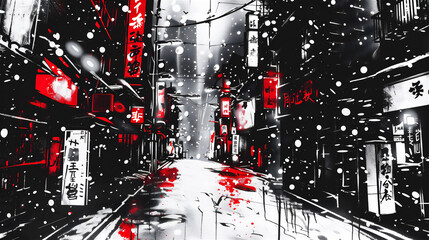 雪の中の都市風景