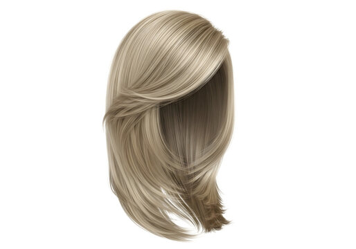 Blonde layered wig with bangs isolated on transparent background
