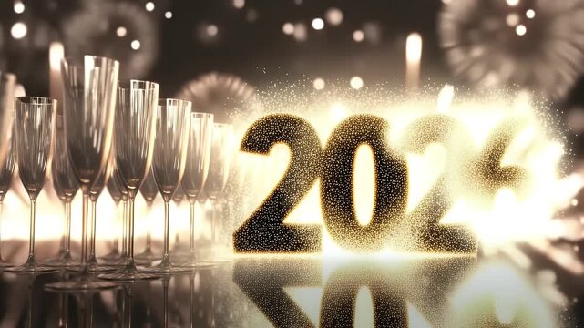 Champagne Toast with Fireworks Celebration