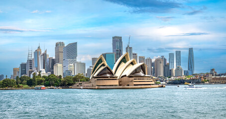 Iconic Sydney skyline from the water, Sydney, New South Wales, Australia