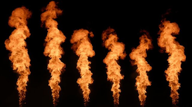 Row of Torches with Tall Bright Flames