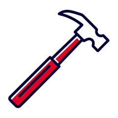Classic hammer with red handle and metallic head in vector style  