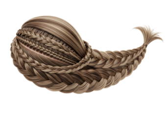 Intricate braided hairstyle resembling a fish isolated on transparent background