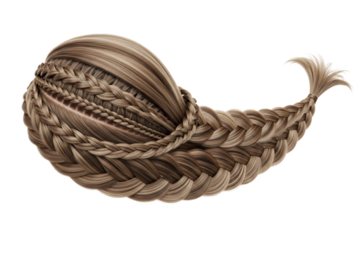 Intricate braided hairstyle resembling a fish isolated on transparent background