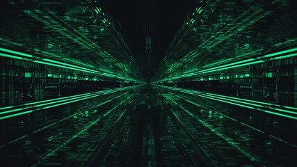 Vivid tunnel video loop displays seamless green light effects for an immersive digital experience in a futuristic setting - Powered by Adobe