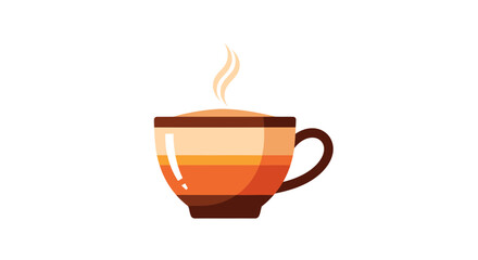 Obraz premium Stylized graphic icon of a steaming hot layered beverage in a ceramic cup, a vibrant flat vector illustration on a clean white background, perfect for digital designs