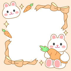 Adorable Bunny Holding Carrot Frame Border Design Illustration 