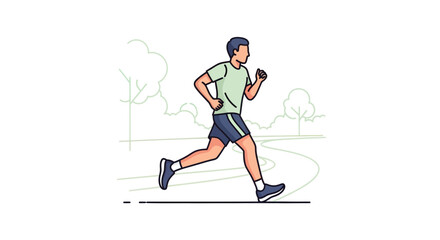 Fototapeta premium Dynamic illustration of a man enjoying a refreshing jog in the park, promoting fitness, outdoor activity, and a healthy active lifestyle