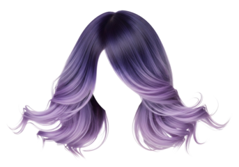 Long wavy purple ombre hair isolated on transparent background