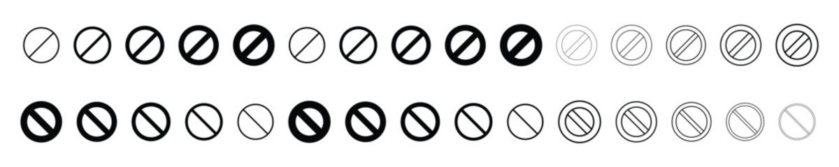 Black Prohibited Sign Icon Vector Set No Entry or Denied Symbol Collection