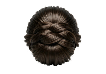 Elegant dark brown braided hair bun isolated on transparent background