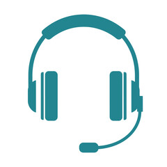 Teal headset with microphone icon on white background headphones communication