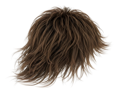 Brown curly wig isolated on transparent background
