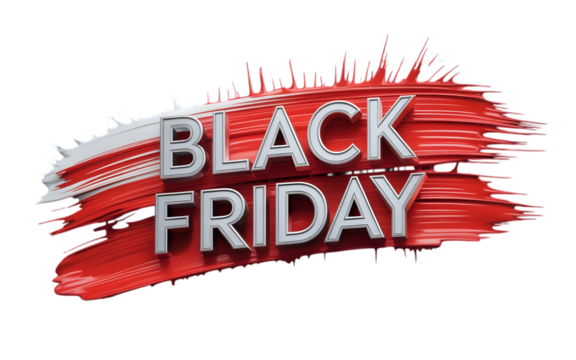 Black friday sale text with red brush stroke effect isolated on transparent background